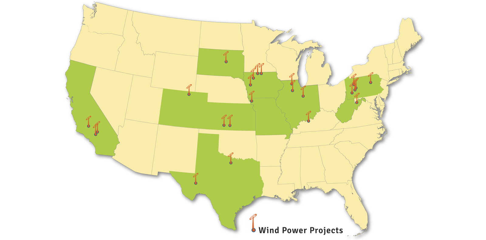 Map of Tempest Group's wind power projects